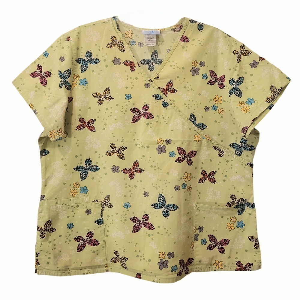 Lime green butterfly scrub top